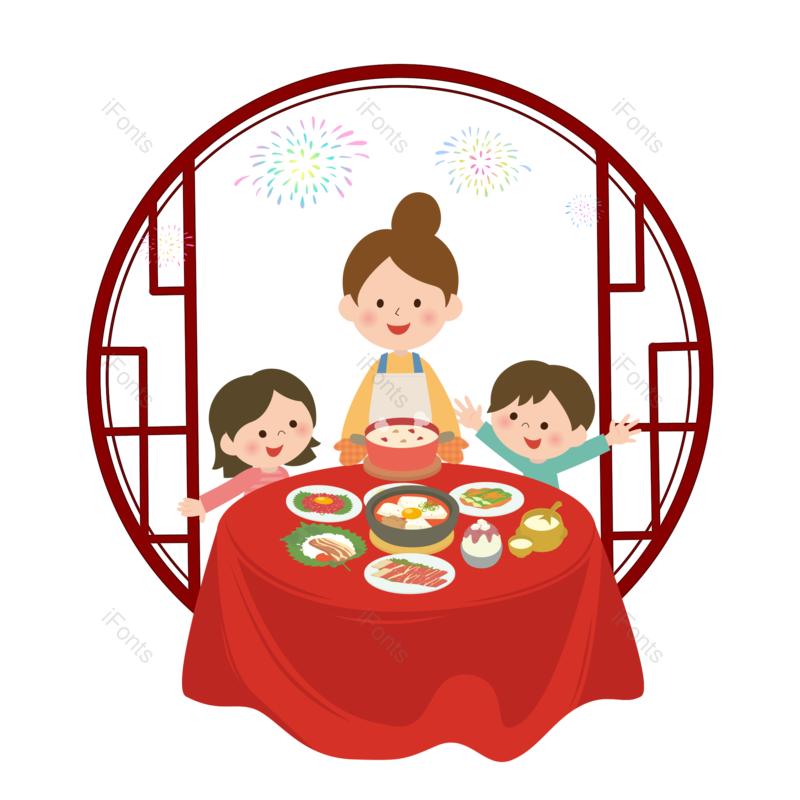 春节图片,喜庆元素,团圆PNG,一家人免抠素材